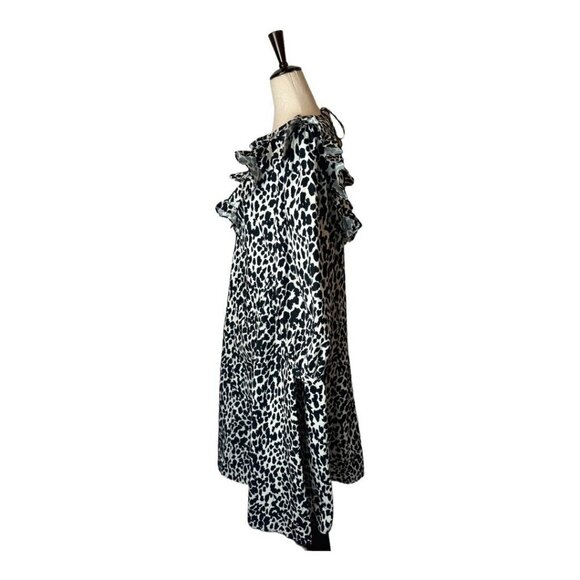 Sandy Liang Dress Women XXS Black White Cotton Leopard Print Ruffle Midi NWT - Picture 7 of 15
